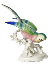 Ancienne figurine oiseau perroquet en porcelaine 9" perruche perruche perruch...