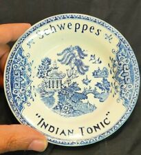 Cendrier Publicitaire Schweppes Indian Tonic bleu Faience Luneville BAR