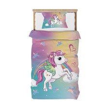 Housse de Couette Licorne Fille 120x150cm - Parure de Lit 1 Personne Enfant a...