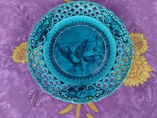 Assiette Décorative Ajourée Emaux Ombrants Rubelles SGDG Majolique Barbotine