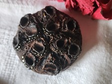 Enorme bouton vintage marron chaine perlé  pied 3,7 cm ref 1677