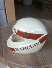 Rare ancien cendrier céramique publicitaire moto BARCLAY en  forme de casque 