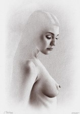 belle blonde seins nus  peinture originale A4 Huile pinceau sec  NUDE AKT