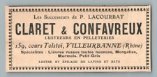 1916 CLARET CONFAVREUX LACOURBAT LUSTREUR PELLETERIE RAT VILLEURBANNE PUBLICITE