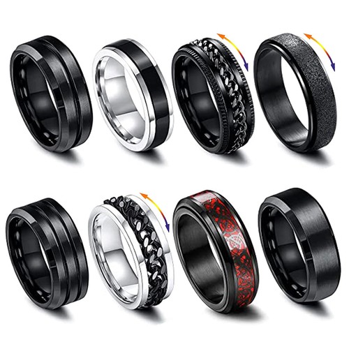 Noir argent bagues acier - bagues, en