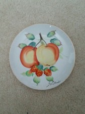 Vintage Japanese Hand Painted Wall Plate signed Hitomi Apples and Strawberries. 