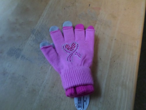 Pink ribbon knit gloves - gloves, with