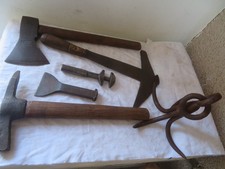 6 x outil ancien grappin puits marteau ardoise hachette couvreur piochon molette