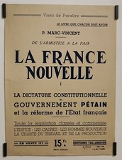 La France nouvelle 1940 Affiche Originale Politique Littérature 39-45