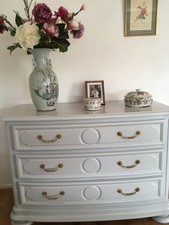 commode ancienne en chêne massif peinte en gris perle