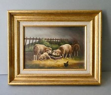 tableau animalier, huile sur panneau, moutons, agneau, signée G Luce, années 40