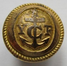 Bouton bombé métal doré YCF sur l'ancre de Marine : Yacht Club de France, 14 mm