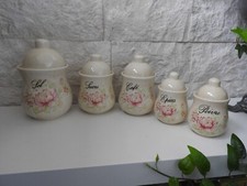 5 RECIPIENTS POTS BOITES D'EPICES DE CUISINE EN PORCELAINE VINTAGE  SEL SUCRE