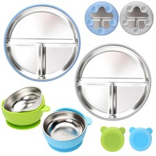 Ensemble de couverts pour bébé 4 pièces, Assiette pour tout-petits en acier i...
