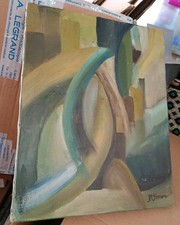 Tableau abstrait contemporain Années 60 signé