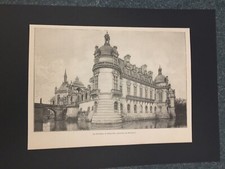 Le Château de Chantilly, gravure de Deloche - Gravure sur plaque de bois