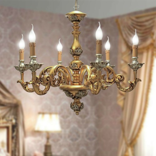 Lustre bois art classique - lustre, 6