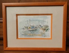 Aquarelle " Bateaux de pêche" Bernard Lacoste