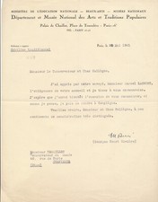 Georges Henri RIVIÈRE Arts Traditions Populaires lettre signée musée Vivenel