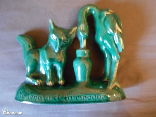 Statue faience verte renard - faience, le