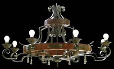 Lustre Rustique Fer Forgé et Bois A 8 Lumières Coll. Bga 1167