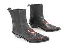 SANCHE DE LA ROSA Bottines Santiags tout Cuir noir et rouge T 36 Très Bon état