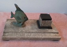 Ancien Encrier En Marbre Decor Poisson Style Art Déco 