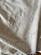 Antique French Linen Sheet - Huge Monogram  "BL" - White Embroidery - Scallops