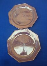 V68 Rare Paire Assiettes Faïence Sarreguemines Lustre Métallique Octogonale XIXe