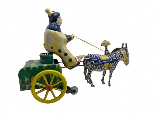 Jouet tôle clown avec âne - en,