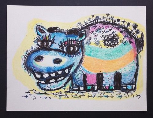 Tableau peinture hippopotame - tableau,