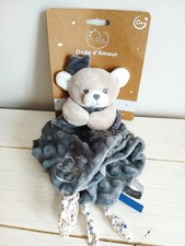 MGM Dodo d'amour doudou plat carré gaufré ours gris taupe noeuds