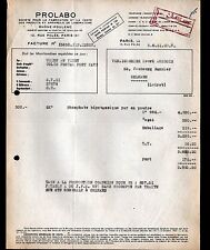 PARIS (XI°) PRODUITS & APPAREILS de LABORATOIRE "PROLABO" Facture en 1951