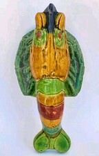 SUPERBE ancienne JARDINIERE VASE MURAL BOUQUETIERE HOMARD LANGOUSTE en BARBOTINE