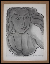 Henri MATISSE : Portrait noir et blanc, lithographie signée 1943