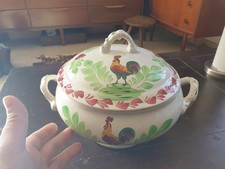 SOUPIERE TERRE DE FER CHOISY LE ROI DECOR AU COQ FIN 19eS 2 PETITS FELES FAIENCE