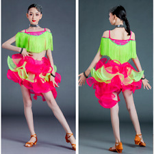 Enfants Filles Latin Costume Danse Ensemble Ruche Gland Jupe Tenue de Irregular