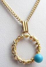 Chaîne pendentif collier bijou vintage 80 rosace couleur or perle turquoise 5080