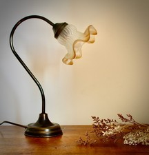 Lampe col de cygne Delmas en laiton et globe tulipe couleur orangé