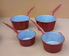 Ancienne série de casseroles émaillées rouge bordeaux vintage old pots enameled