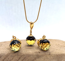 Parure de bijoux en ambre pour femme, pendentif et boucles d'oreilles à...