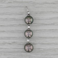 Gris Perle de Culture 0.13ctw Pendentif Diamant 14k or Blanc 3-Stone