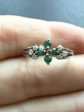 Ancienne Bague En Argent Massif 925 Jonc Alliance Anneaux Créateur fleurs verte 