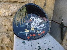Assiette LONGWY grand feu Cygnes