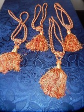 2 PAIRES OU 4 EMBRASES RIDEAUX HOULES DORE ROSES A UN GLAND 16 CM HAUTEUR 55 CM 