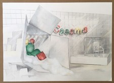 Dessin Original Architecture Décoration Cubiste Cassina Design Vitrine Meuble