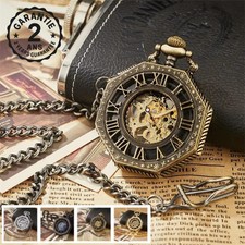 Montre à Gousset de Poche Chiffres Romains Remontage Mécanique Acier Octagonal