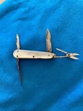 PETIT COUTEAU PLIANT XIXème   Canif Miniature Nacre Ciseaux, lime ongles 2 lames