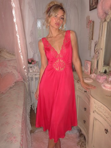 Vtg sheer lace satin midi - vtg,