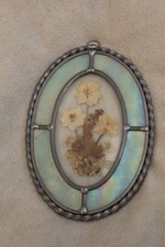 cadre création fleurs séchées vitre biseauté vitrail nacré ancien vintage
